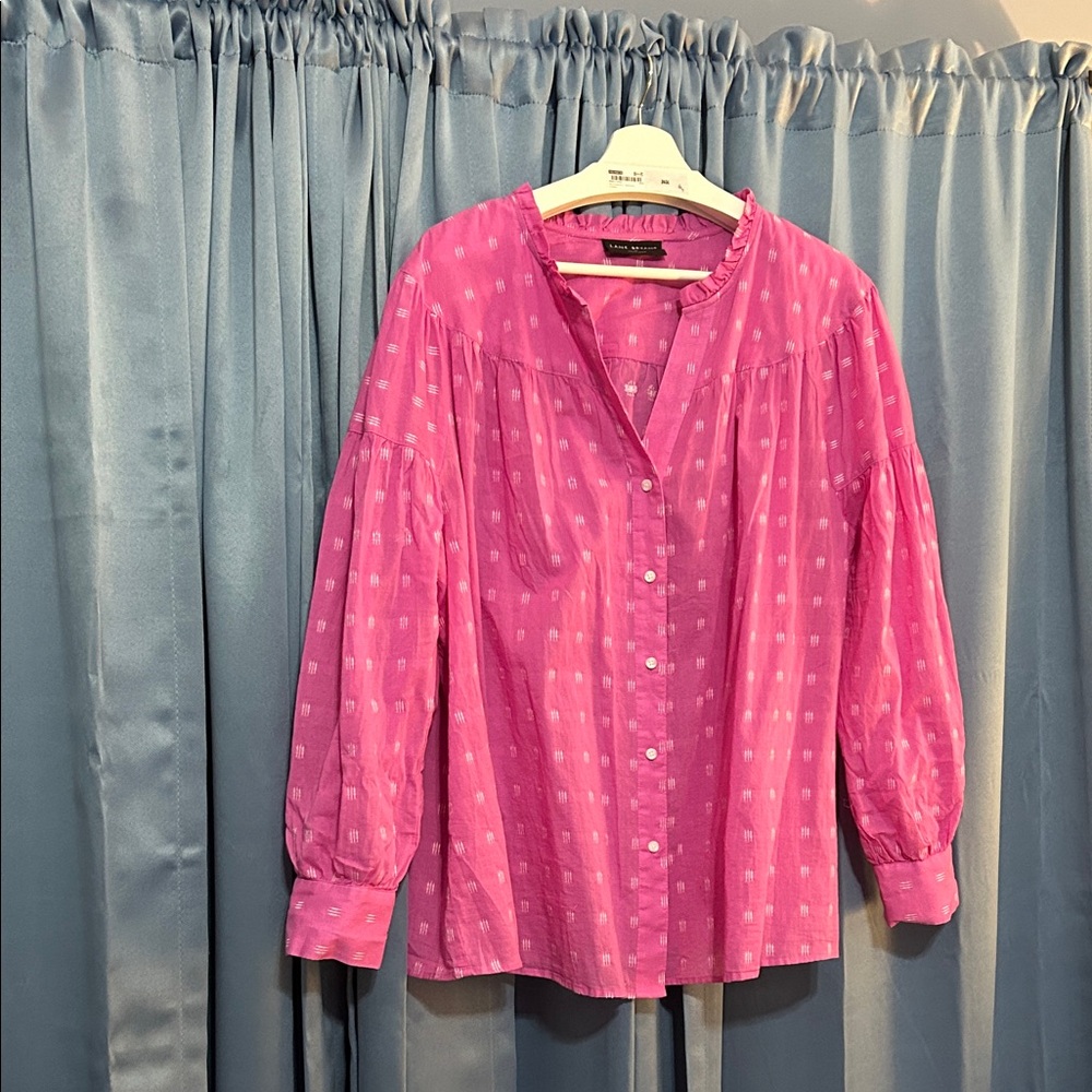 Lane Bryant Bright Pink Textured Button-Up Blouse